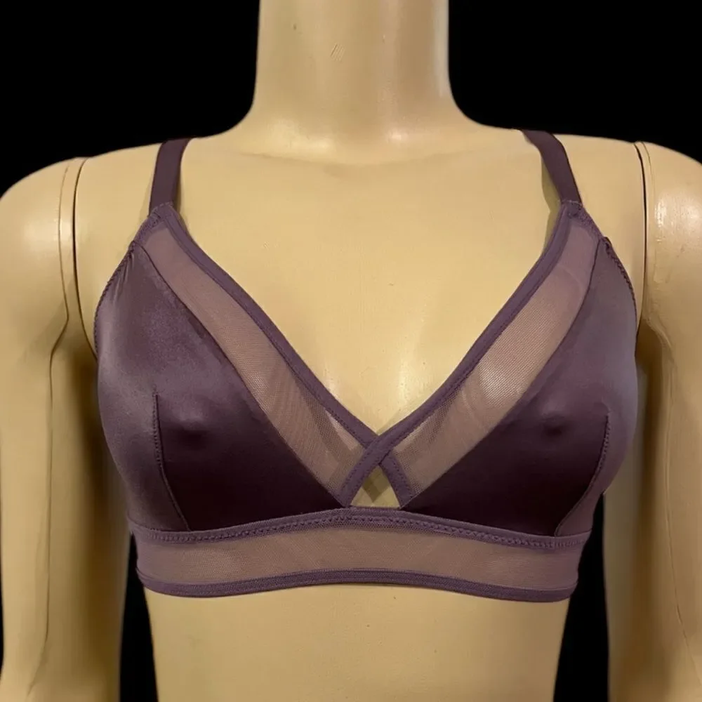 Victoria’s Secret satin with sexy sheer mesh unlined bralette black Small